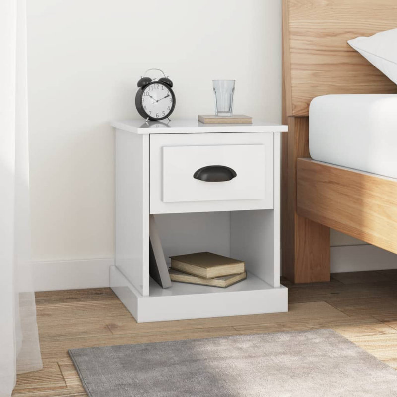 Cardi 39cm W Particle Board / Chipboard Bedside Table, High Gloss White