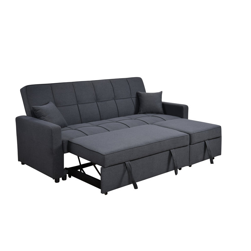 Eloria 83" Oversized Upholstered Convertible Sofa Bed with Pull-Out & Adjustable Backrest, Dark Gray