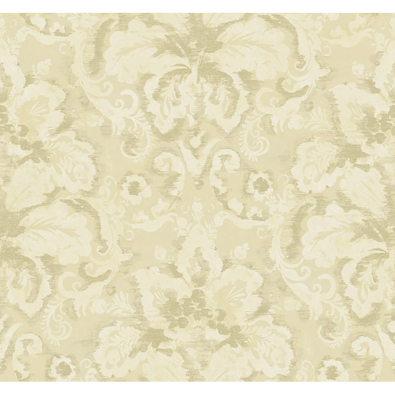  Papier peint damassé à motif floral Brutus Designs, Crème au beurre métallique