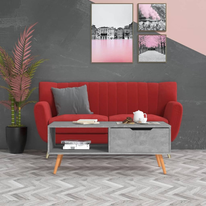 Cleorand Four Leg Coffee Table with Storage, Concrete Grey
