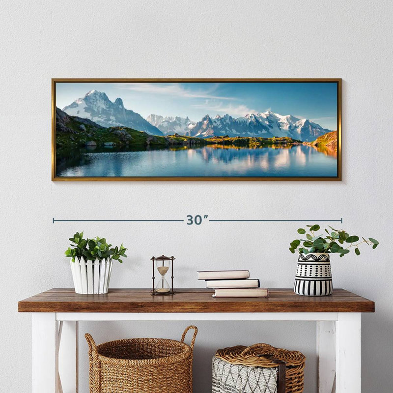 Lac Blanc et Mont Blanc, 31 po x 11 po, Cadre flottant doré