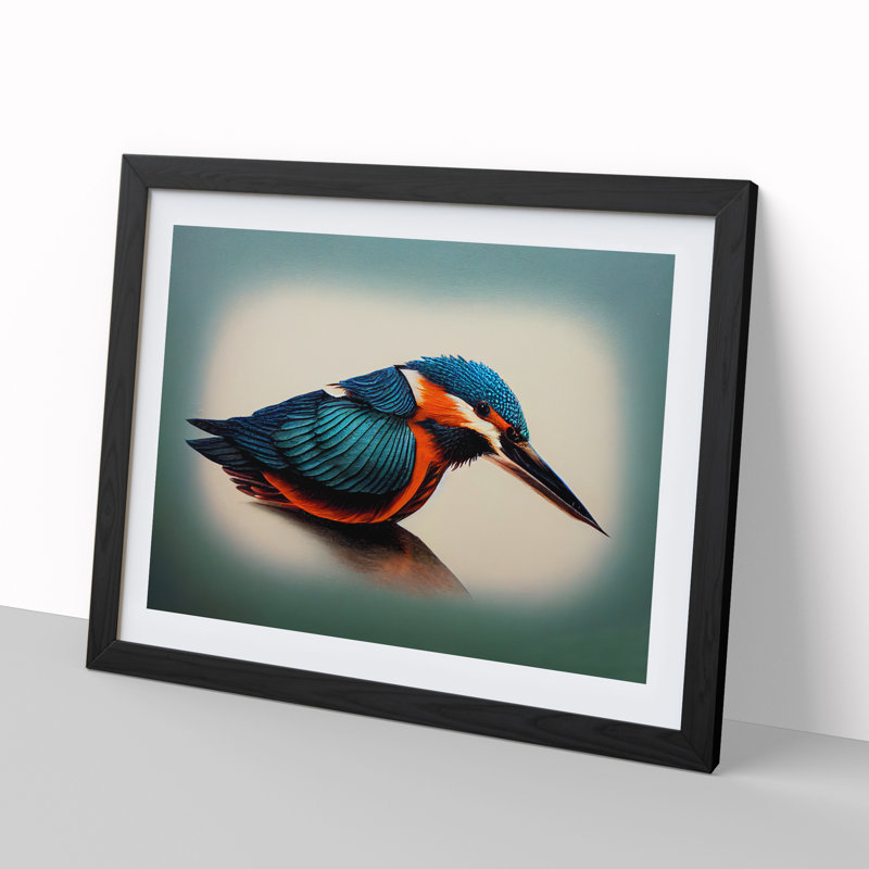 Vibrant Kingfisher Bird - Framed Print, Black, 34cm H x 46cm W x 2cm D