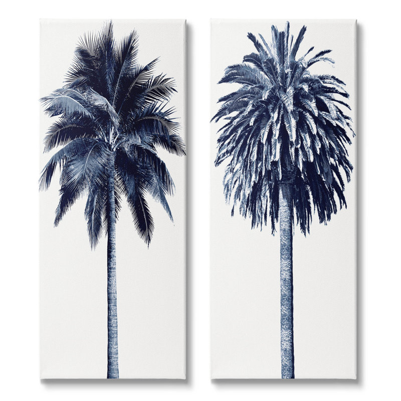 Modern Blue and White Palm Tree Canvas Wall Art Set