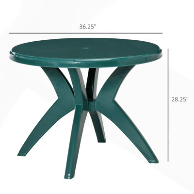 Round Plastic Patio Table with Umbrella Hole for Outdoor Dining, Perfect for Garden, Backyard, and Poolside Gatherings