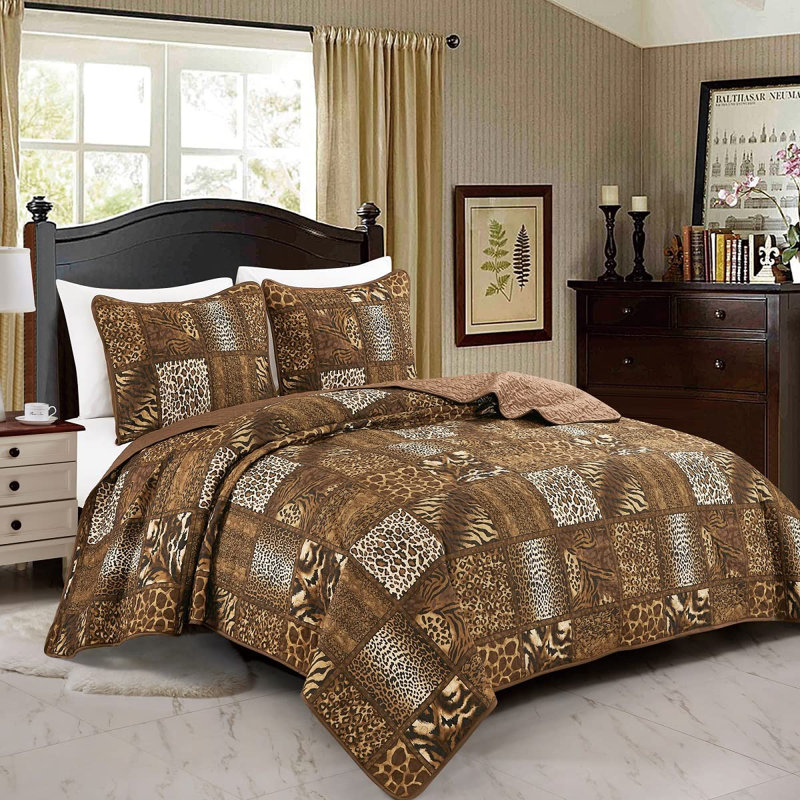  Ensemble de courtepointe réversible en microfibre brun 2 pièces, Courtepointe pour lit simple et une taie décorati