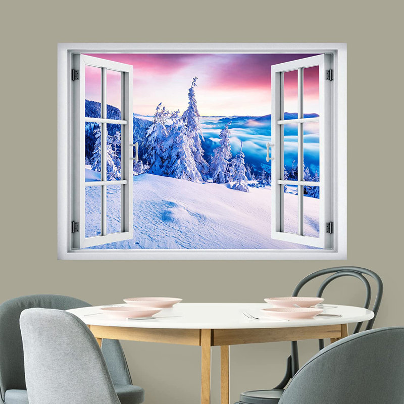 Murale coucher de soleil forêt d'hiver, L 2,8 pi x l 2 pi
