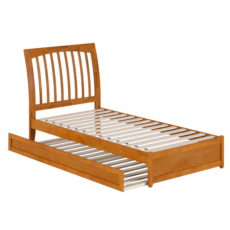 Lit plateforme Imarion avec pied de lit à panneau et lit gigogne, Caramel clair, Simple extra long