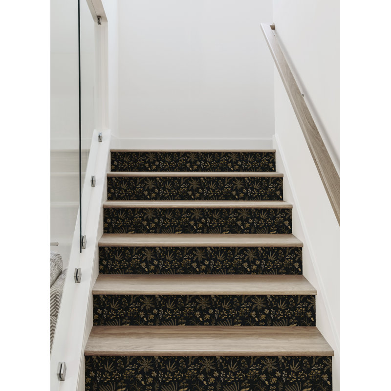 Élévateur de plantes à motif floral, Noir / or, H 7,5 po x l 48 po