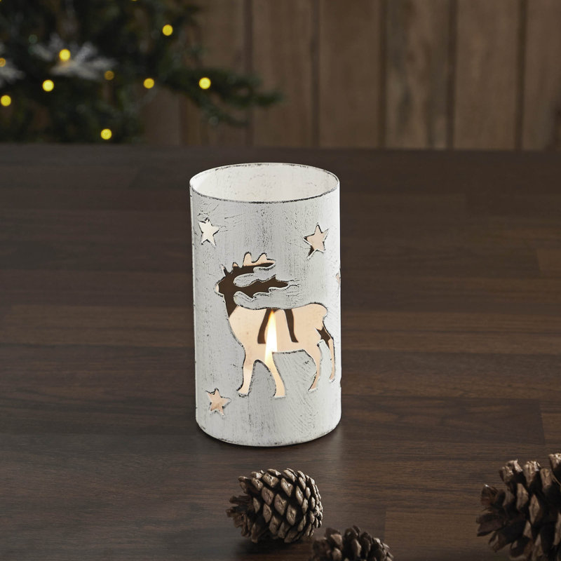 Porte-bougie festive trouvailles renne blanc, H 4,25 po x l 2,75 po x P 2,75 po