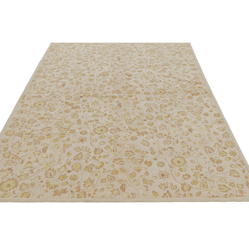 Rug & Kilim’S Tudor Style Rug In White With Beige-Brown Floral Patterns