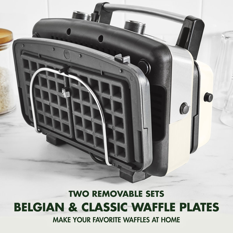 GreenPan Elite 2-Square Waffle Maker, Cloud Cream