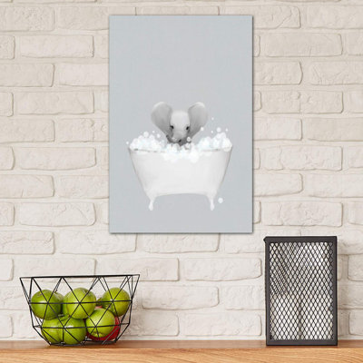 Elephant Blue Bath by Leah Straatsma - Wrapped Canvas Print