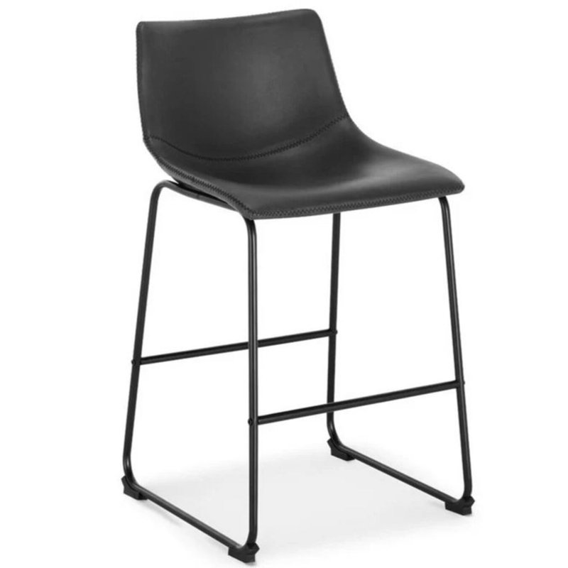 Tabouret en faux cuir Tenaris, Noir, Tabouret de comptoir (siège d'une hauteur de 26 p