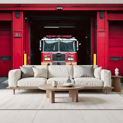 Peel and Stick Wallpaper Fire Station Firefighter New York Wall Murals 69"H x 96"W Removable PVC Wall Paper Self-Adhesive Wall Paintings Art Decor for Bedroom Living Room