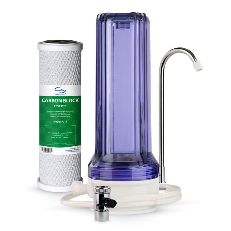 Système de filtration d'eau de comptoir avec filtre à charbon iSpring CKC1C, 2,5 po x 10 po, transparent
