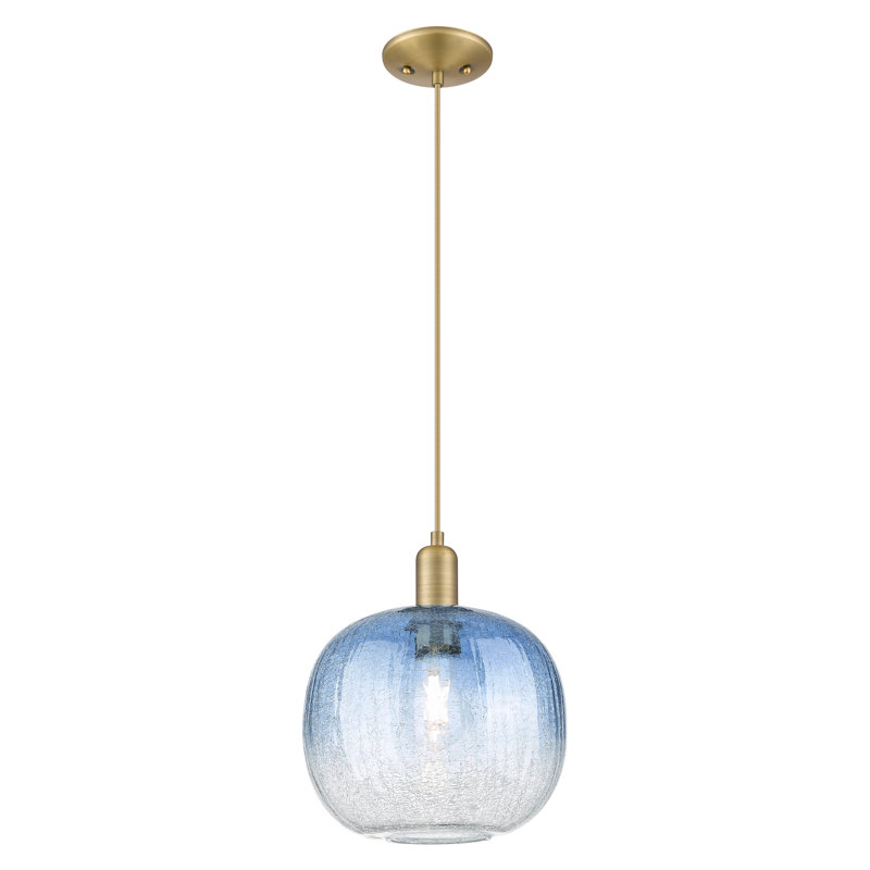 Downtown Urban - sphère Brookhaven - mini-luminaire suspendu à cordon de 10 po - finition nickel brossé satiné - abat-jour bleu saphir
