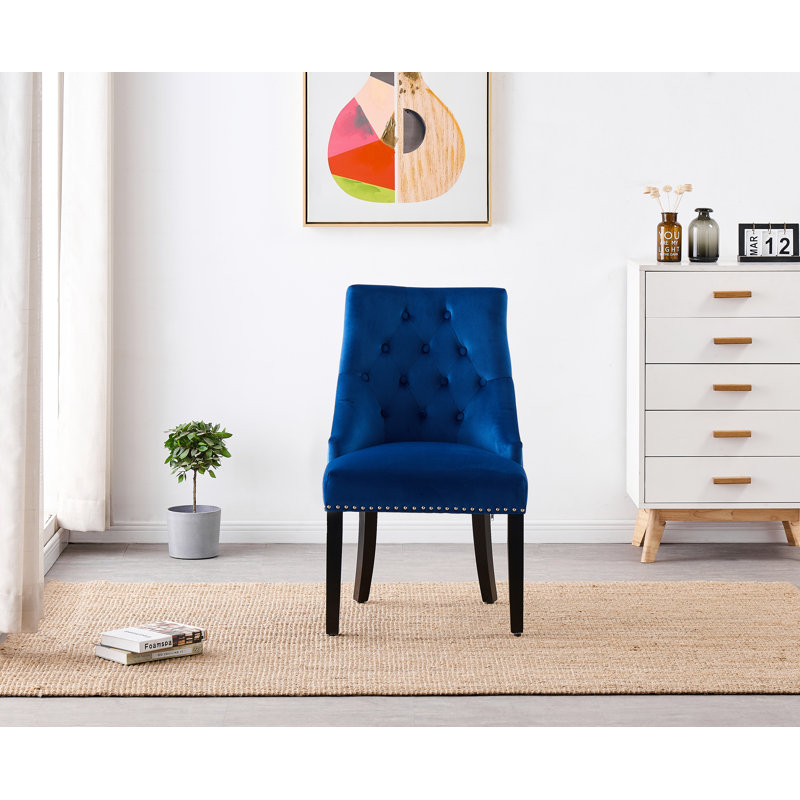 Scott Velvet Dining Chairs - Ergonomic Scoop Knockerback and Solid Wood Legs - Tufted Side Chair for Dining Room Kitchen Living Room