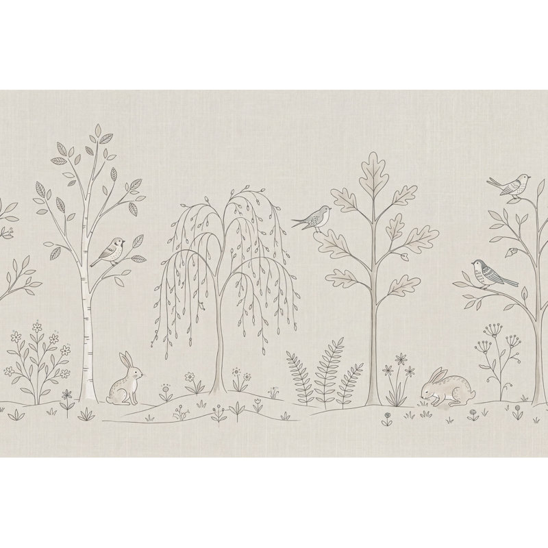 Woodland papier peint forêt paysage ligne art mural amovible, Non tissé, 120 po x 96 po