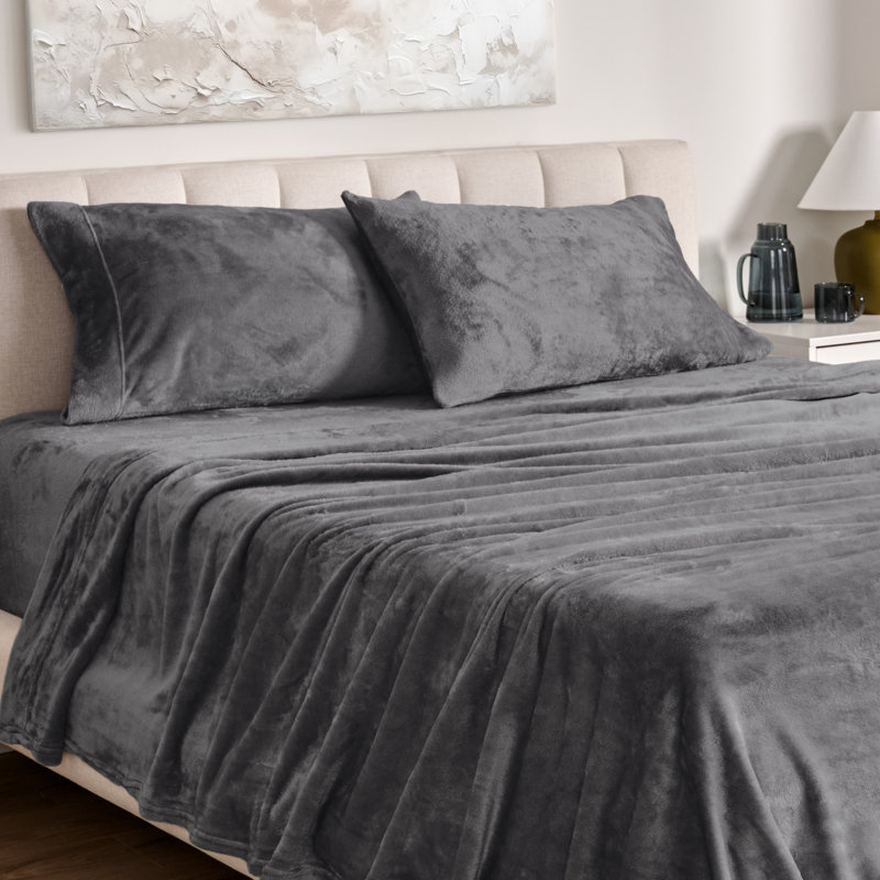 Ensemble de draps Microplush, Ensemble de draps pour grand lit + un drap-housse , Gris