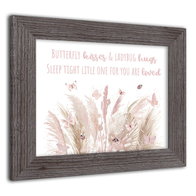 Butterfly Kisses And Ladybug Hugs - Single Picture Frame Textual Art, Grey, 11" H x 14" W x 0.75" D