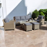 WENTWORTH Sofa Dining Set (3 x Sofa Seat, 2 x Armchairs, 1 x 150cmx80cm Height Adjustable Table (68cm - Dining / 50cm - Coffee) & 2 Stools including Cushions