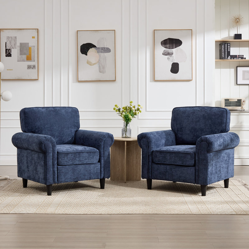 Upholstered Armchair Fabric Accent Chair Set Of 2, Blue