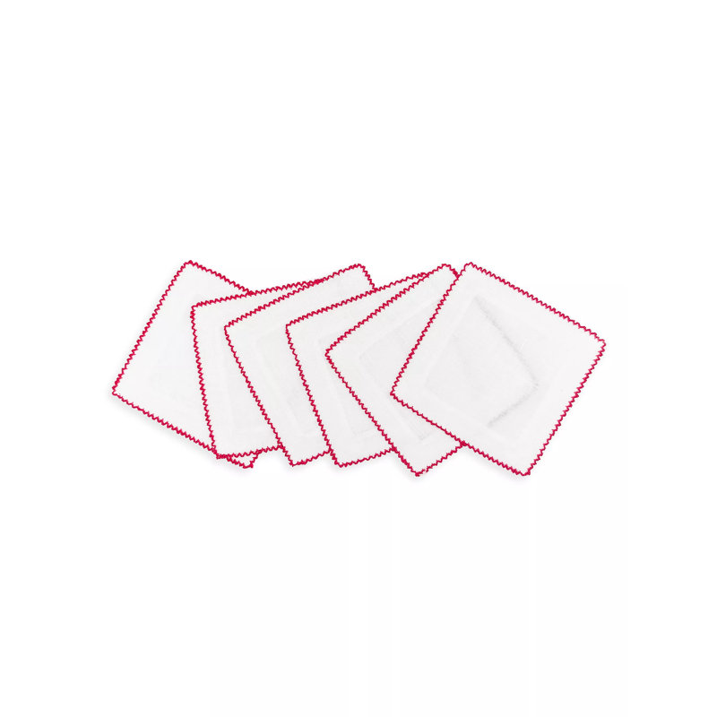 Picot Edge Cocktail Napkins, White/Pink