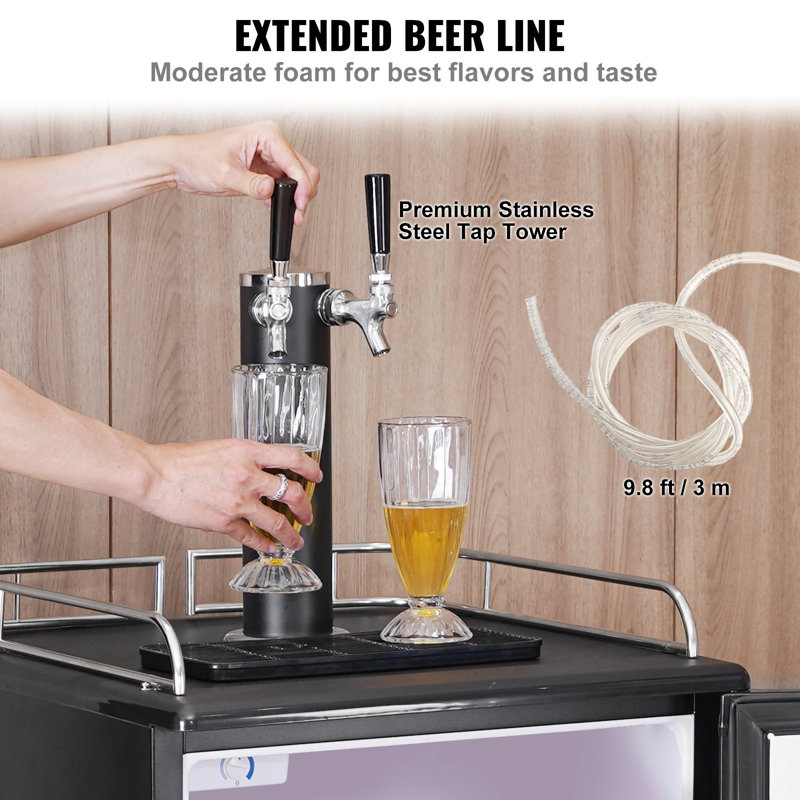 VEVOR 5.3 Cubic Feet Black Dual Tap Freestanding Kegerator with Adjustable Temperature
