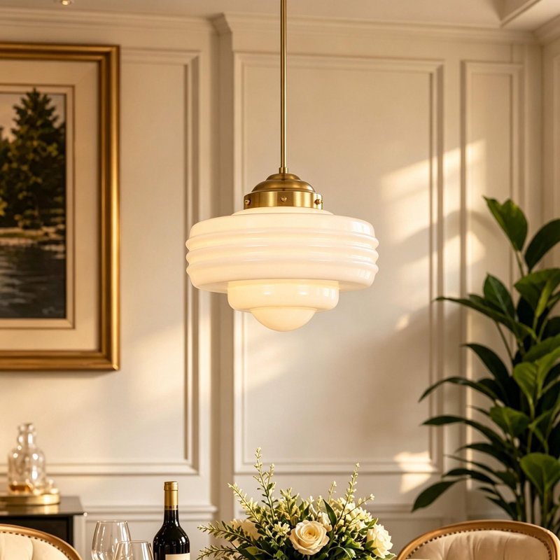 1-Light Schoolhouse Textured Drum Glass Pendant Light