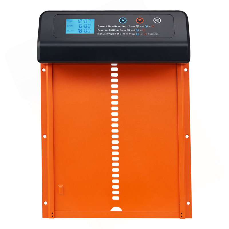 Porte de poulailler automatique, porte de poulailler à pile avec minuterie et réglage manuel, sécurité anti-pincement, alliage d'aluminium durable, ouvre-barrière Chick Run avec fermeture étanche, orange