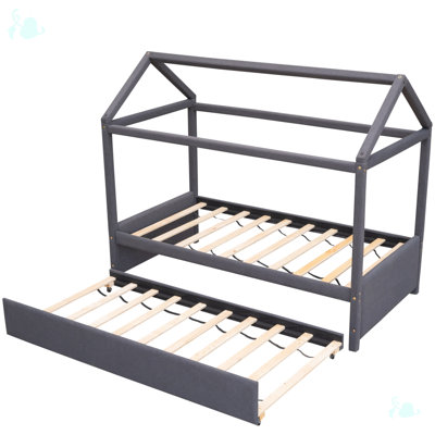 Lit plateforme tapissier simple avec lit gigogne Vojmir