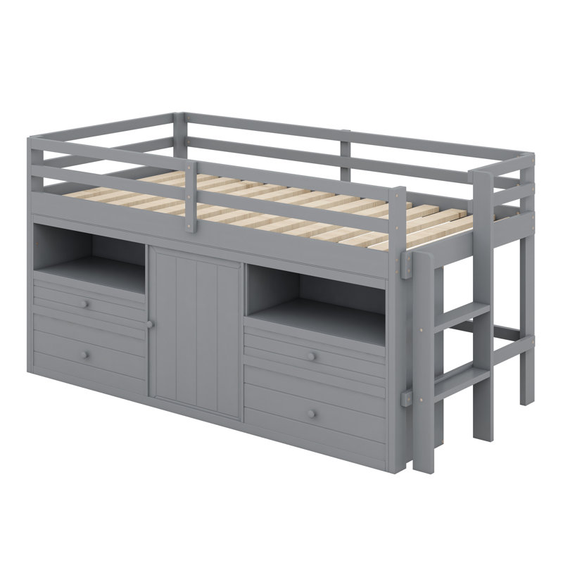 Lit à panneau de rangement Sandin, Gris