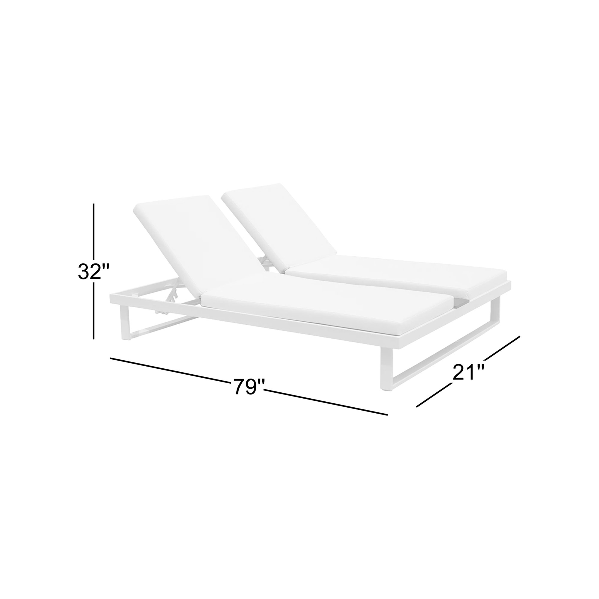 Izelia 21'' Outdoor Aluminum Double Chaise with Table, White, White