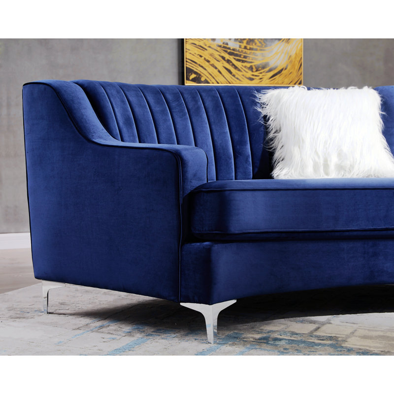Velvet Curved Sofa, Navy Blue Velvet