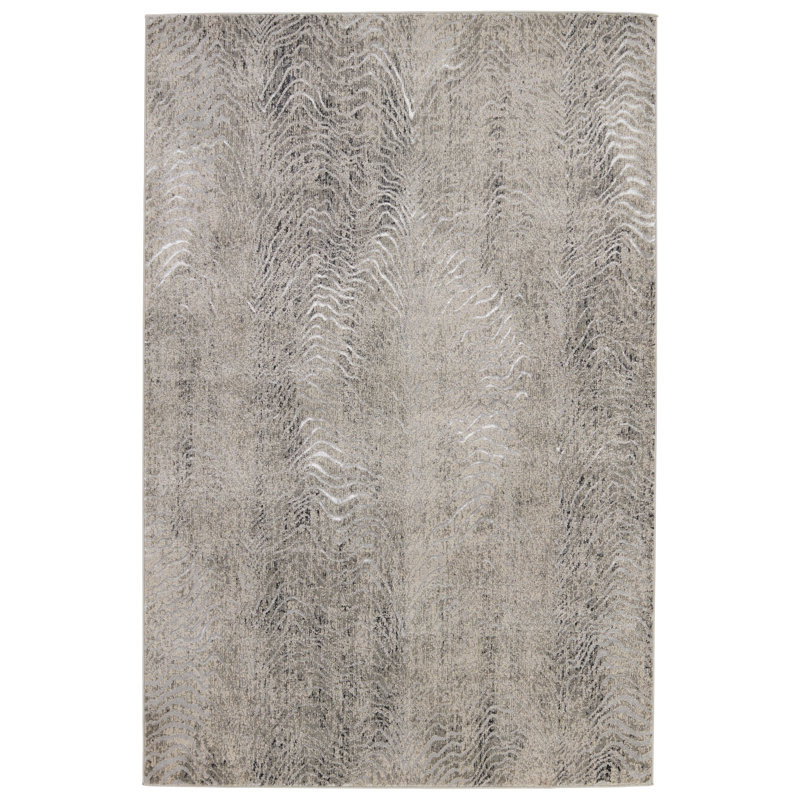 Tapis rayé fabriqué à la main Richview en gris / taupe, Rectangle 9 pi 6 po x 13 pi