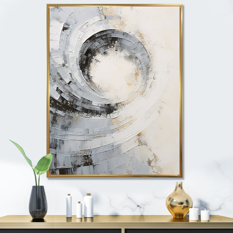 Cidnie - Abstract Spirals, impression sur toile encadrée, Toile avec cadre flottant or, H 32 po x l 16 po x P 1 po