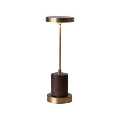 Lampe de table à DEL en métal et bois de manguier avec capteur tactile en laiton antique et or
