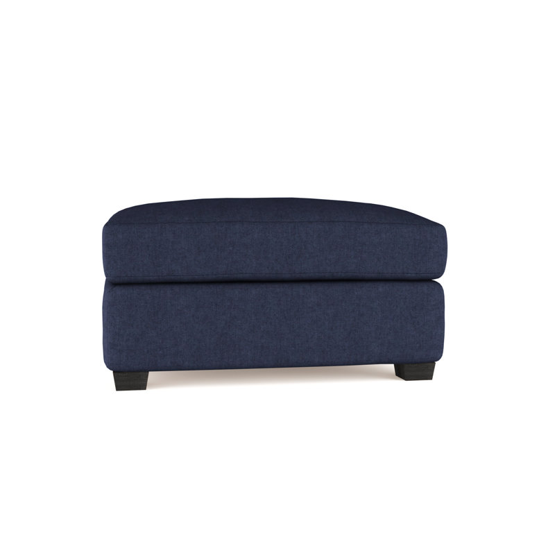 Thompson Ottoman, Plush Velvet Blue Print, Ebony