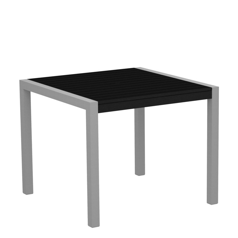 POLYWOOD MOD Dining Table, Textured Silver, Black, 35.18" W x 35.18" D