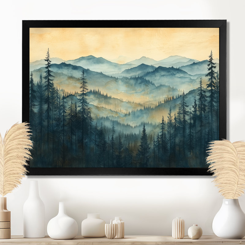 «Mountains Natures Layers In Blue Winter I», art mural montagnes, Reproduction encadrée d'une seule photo, H 30 po x l 40 po