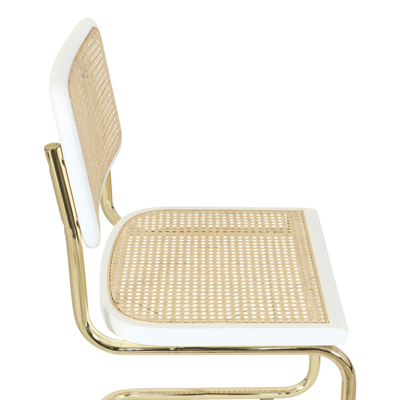 Marcel Breuer Cesca Cane Cantilever Dining Side Chair, White/Natural/Brass