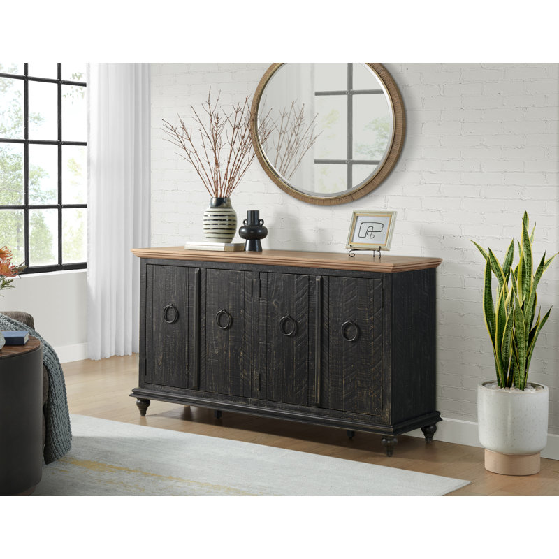 Rushville Solid Wood TV Stand for TVs up to 70", Black/Driftwood
