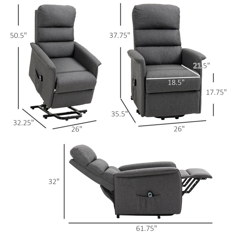 Fauteuil inclinable électrique électrique pour personnes âgées - Tissu gris avec télécommande et poches latérales