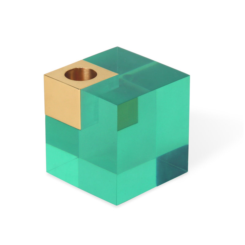 Monte Carlo Candle Holder, Green, 4" H x 3" W x 3" D