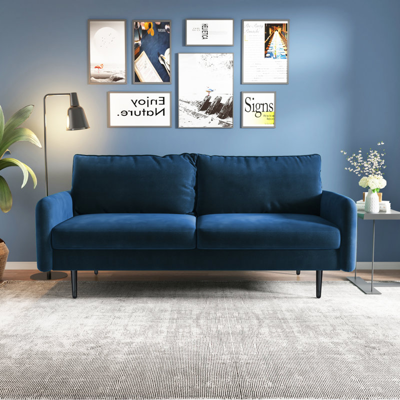 70" Velvet Round Arm Sofa, Space Blue Velvet
