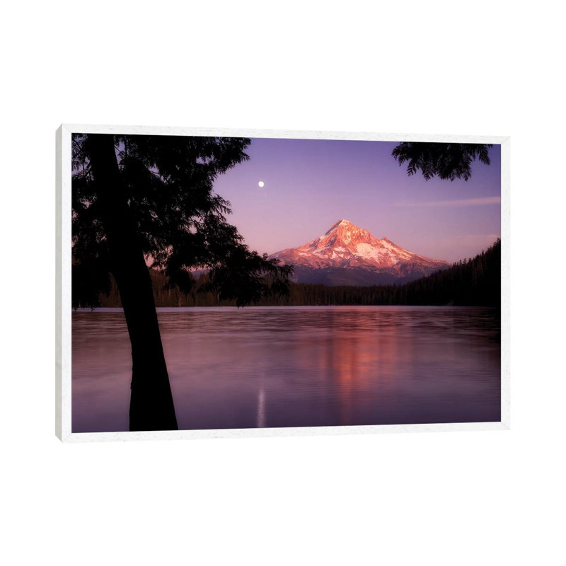 Moon Over Hood by Dennis Frates - Print on Canvas, 45.72cm H x 66.04cm W x 3.81cm D, White Framed