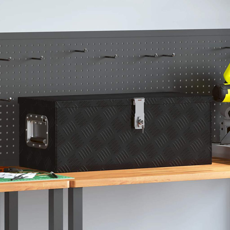 Tool Box Outdoor Storage Box with Locking System Tool Chest Aluminum, Black, 13.2" H x 35.4" W x 18.5" D