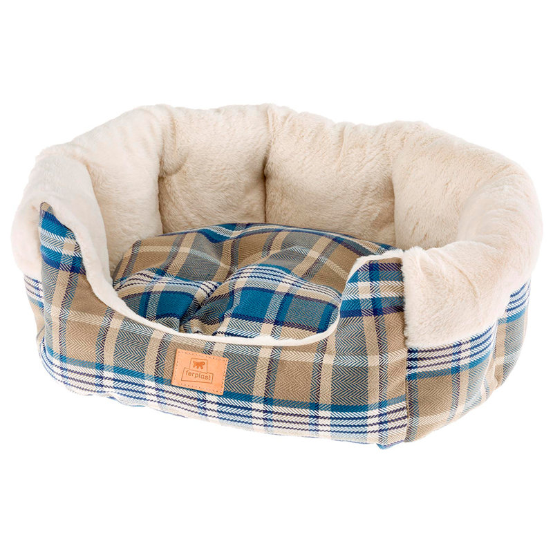 Plaid Bolster Pet Bed, 62 W x 72 D cm, Blue