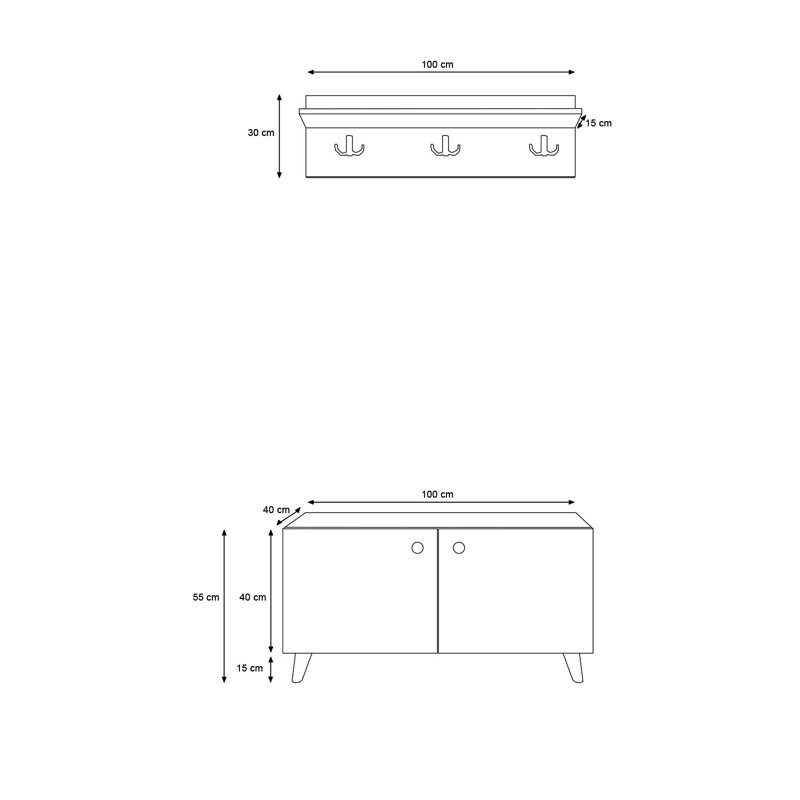 Hall Tree 100cm Wide with Bench and Shoe Storage