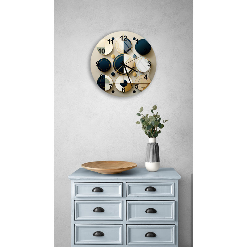 Horloge murale moderne en verre trempé à cercles géométriques 3D minimalistes, Noir